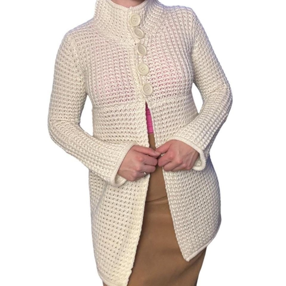 vintage knitted wool sweater cardigan top in cream white, cottage coquette small